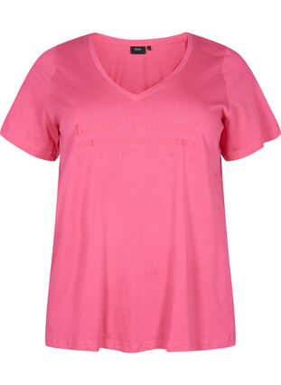 Cotton pyjama t-shirt with print, Hot Pink w. Be, Packshot image number 0