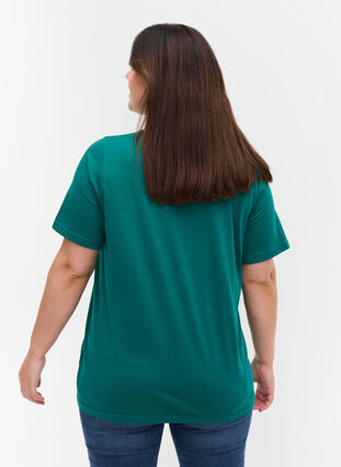 Organic cotton T-shirt with V-neckline, Teal Green, Model image number 1