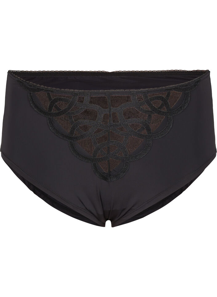 Microfibre panties with lace details, Black, Packshot image number 0