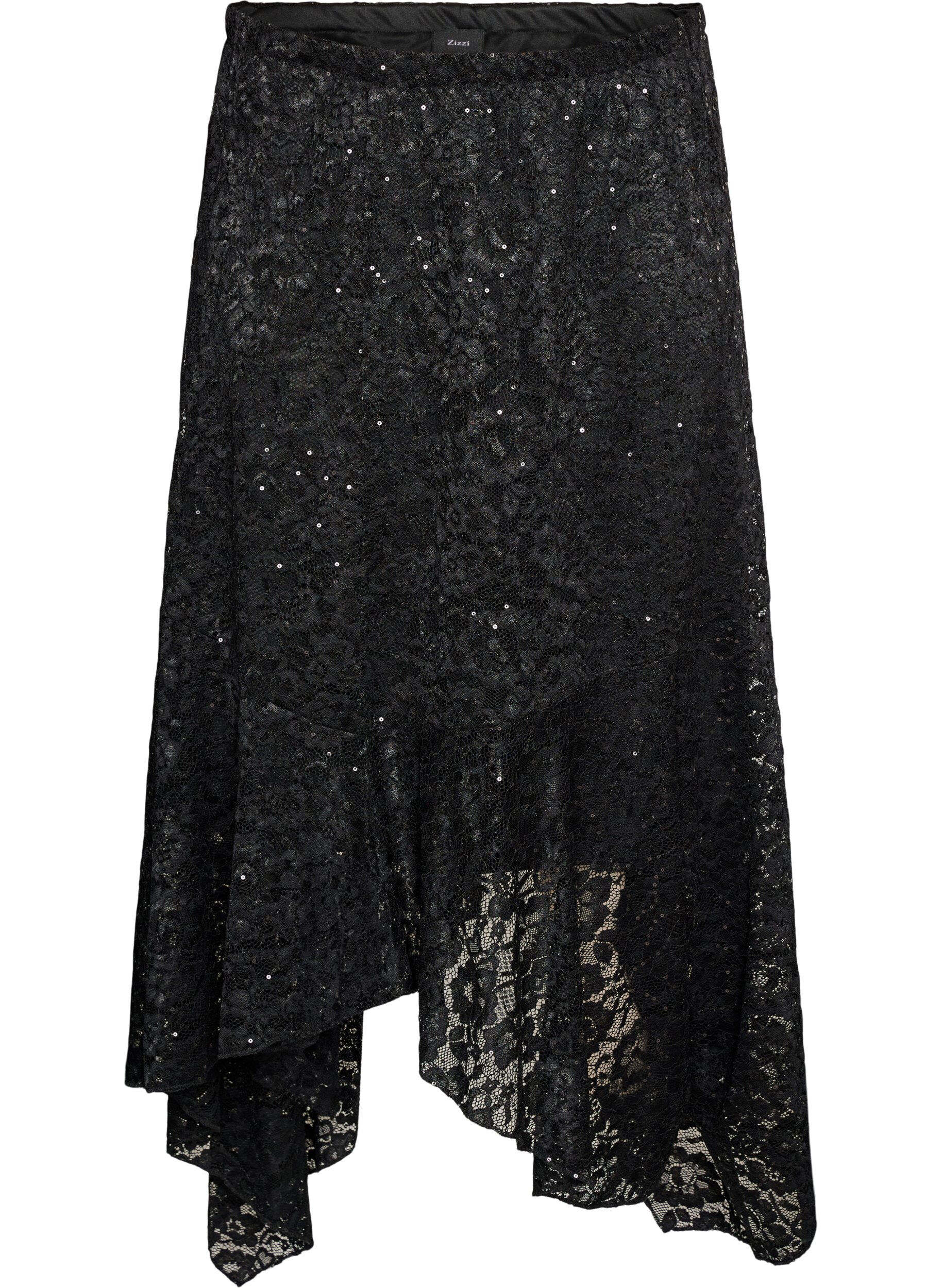 ZizzifashionLace midi skirt with sequins, Black, Packshot image number 0