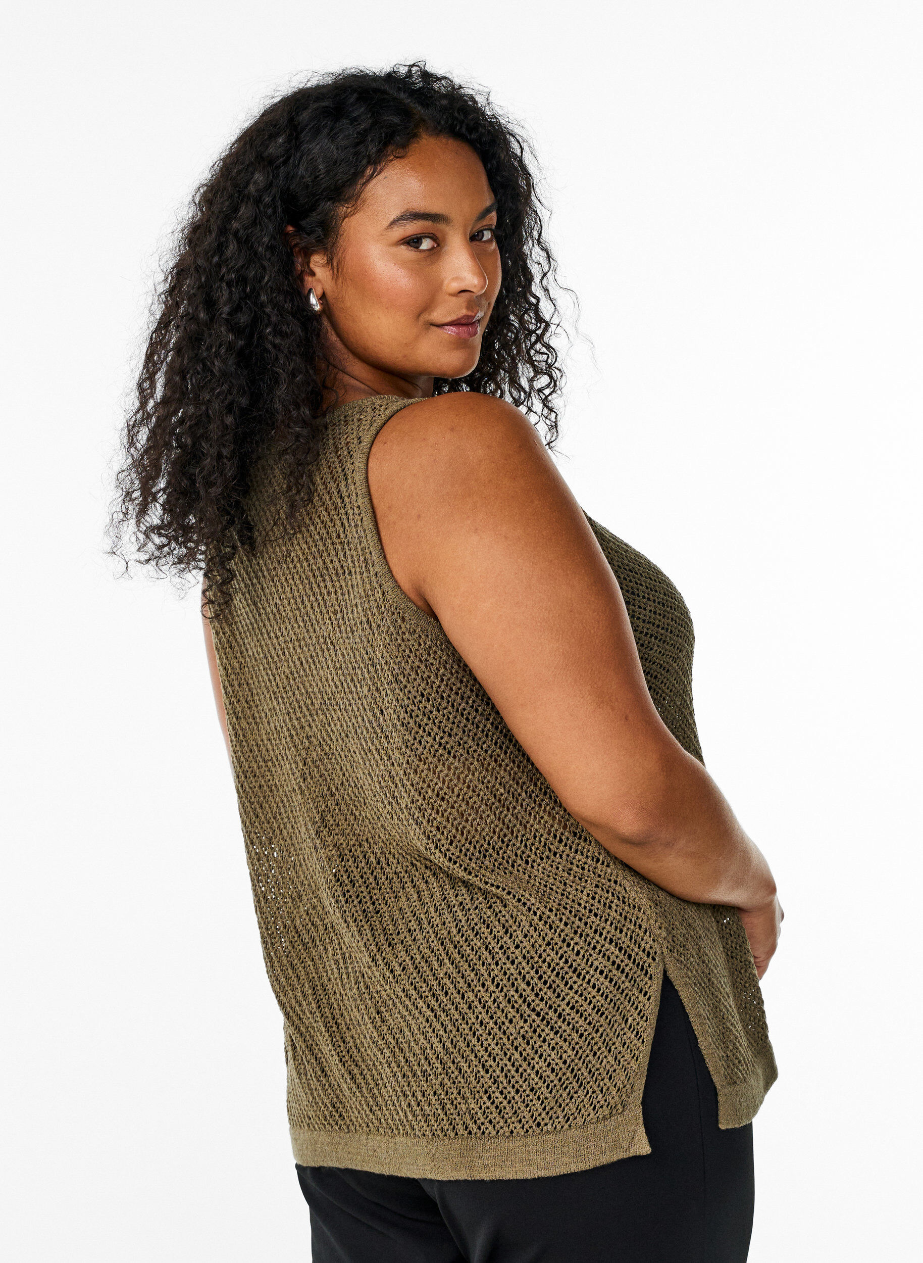 Zizzifashion FLASH - Sleeveless knitted top with v-neck, Green, Model image number 2