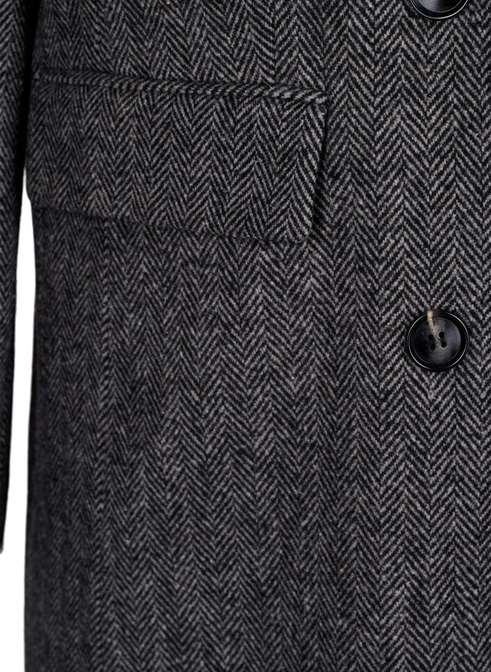 Long wool coat with herringbone pattern, Dark Grey Melange, Packshot image number 3