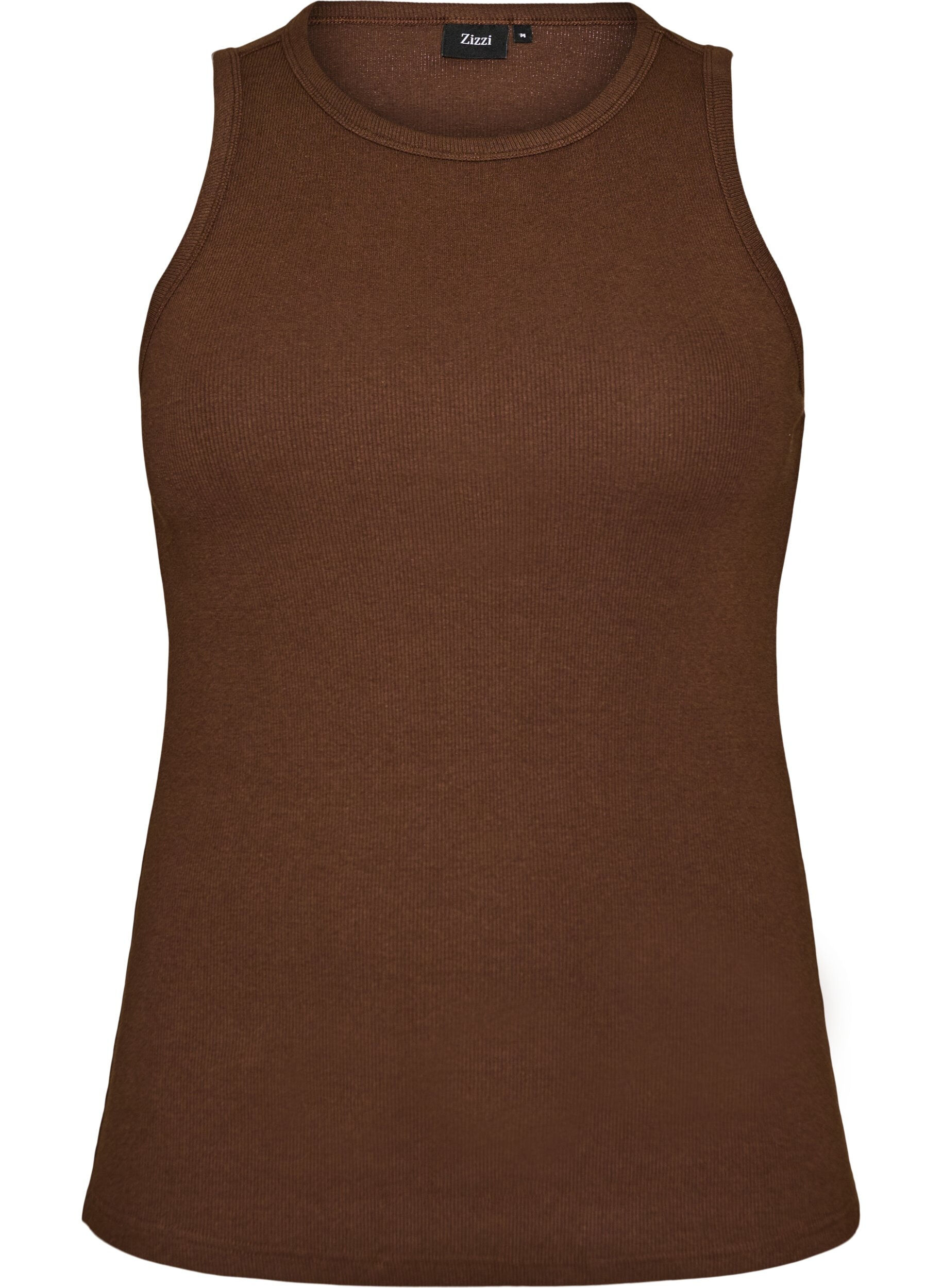 Zizzifashion Cotton ribbed top with high neck, Brown, Packshot image number 0