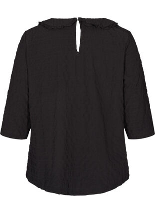 Checked blouse with 3/4 sleeves and ruffled collar, Black, Packshot image number 1