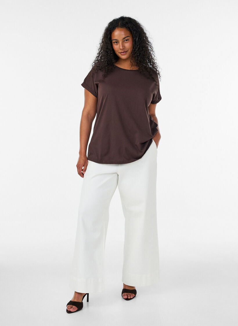 Short sleeved cotton blend t-shirt, Brown, Model image number 1