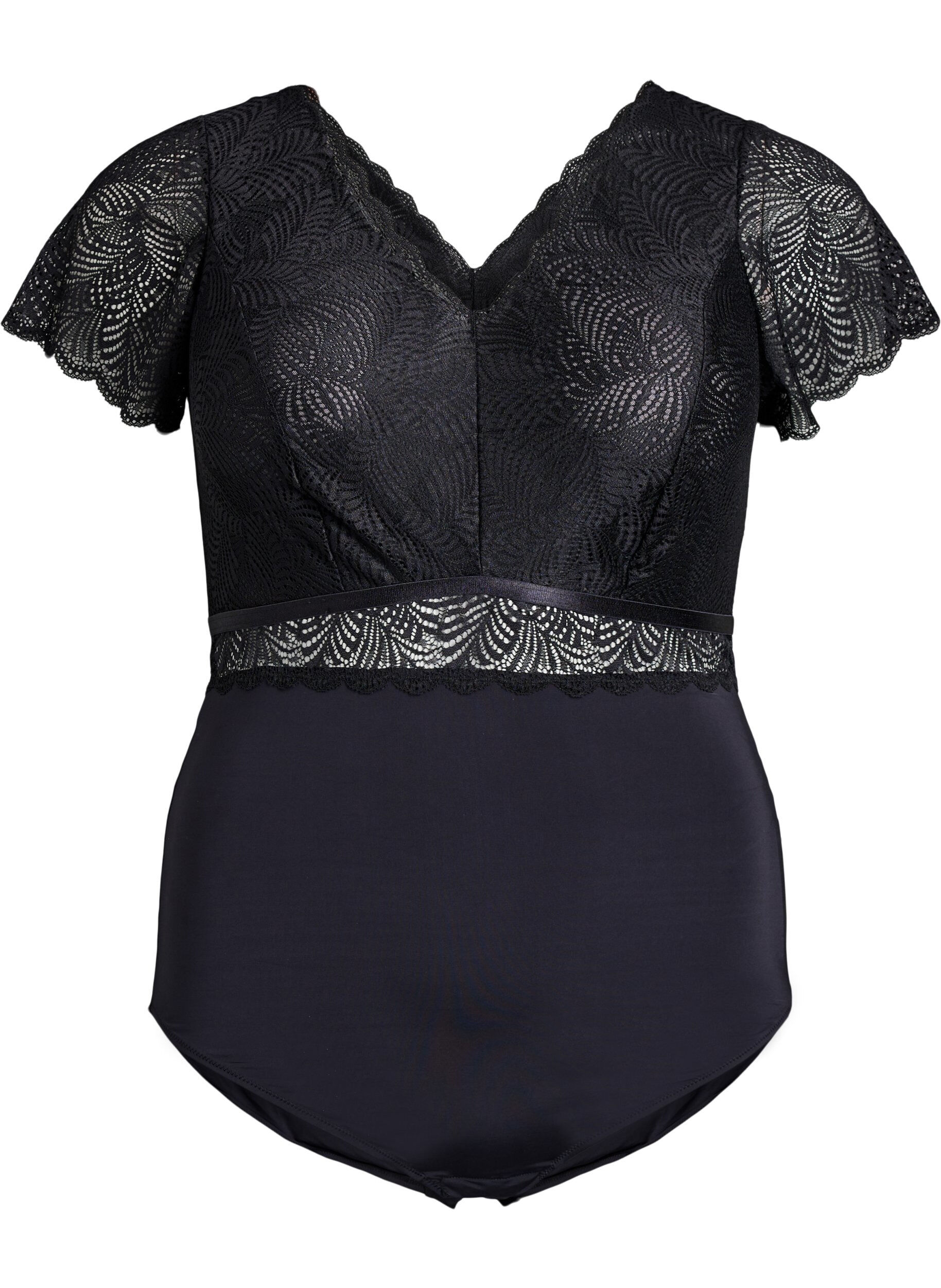 Bodystocking with lace and short sleeves