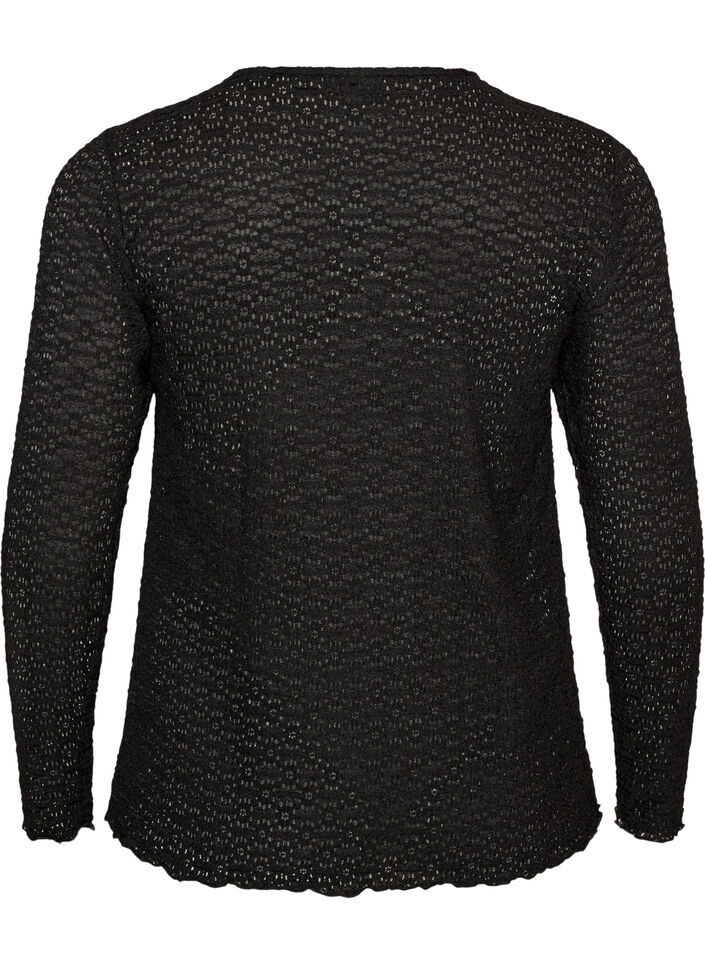Blouse with eyelet pattern and long sleeves, Black, Packshot image number 1