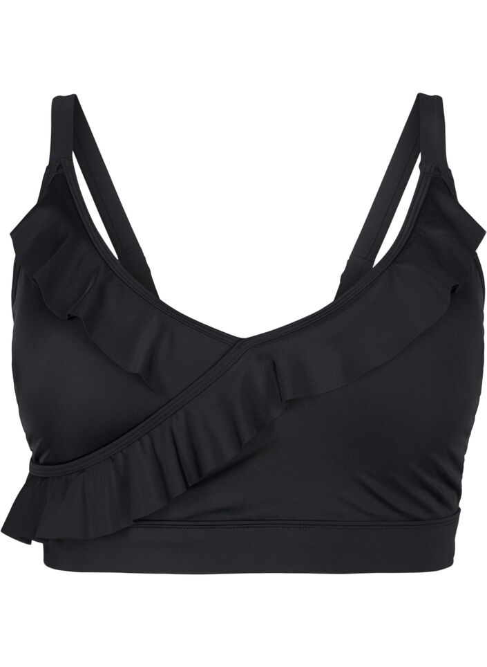Bikini top with ruffles and removable pads, Black, Packshot image number 0