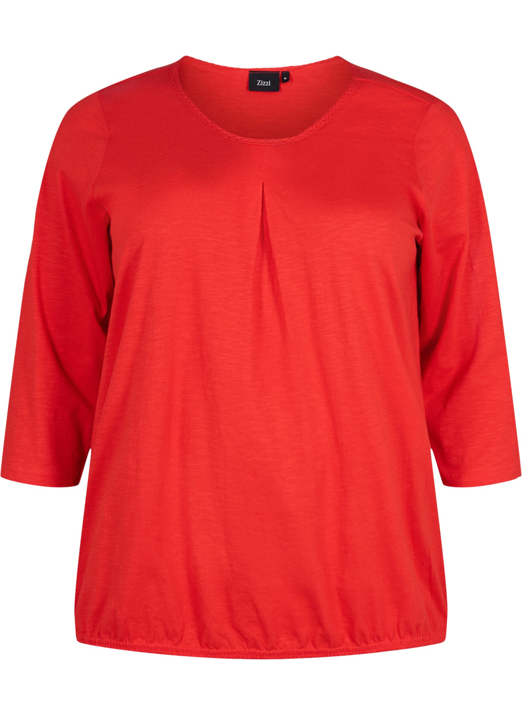 Zizzifashion Cotton top with 3/4 sleeves, Fiery Red, Packshot image number 0
