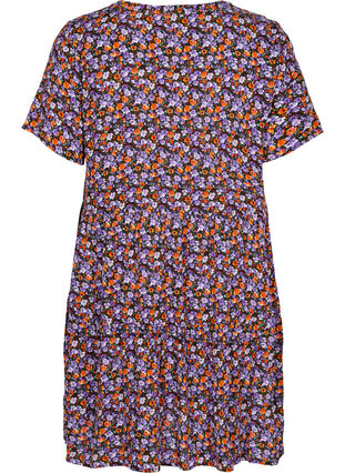 Short-sleeved viscose dress with A-line cut, Purple Ditsy Flower, Packshot image number 1