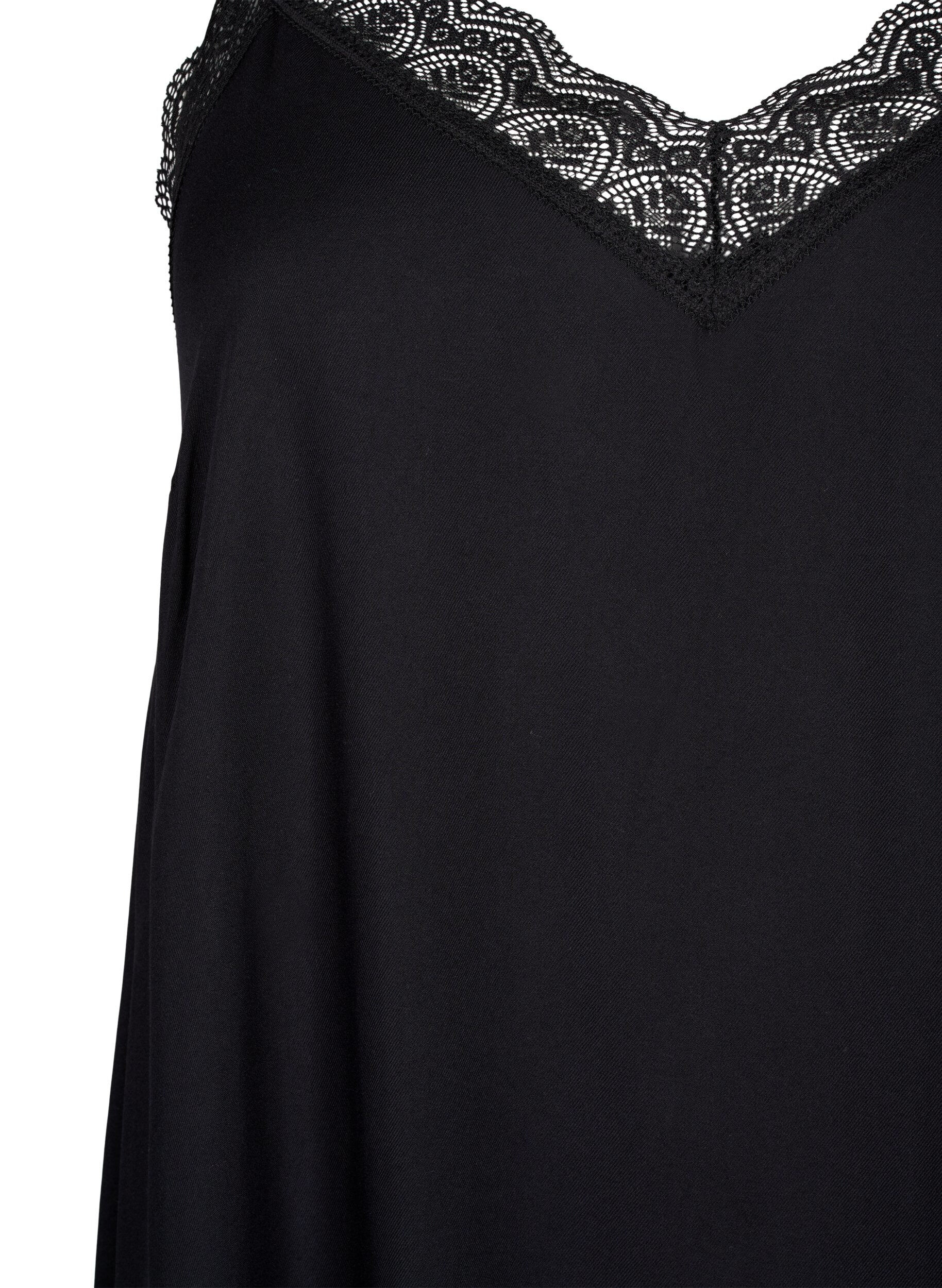 Zizzifashion Midi-length strap dress in viscose with lace, Black, Packshot image number 2