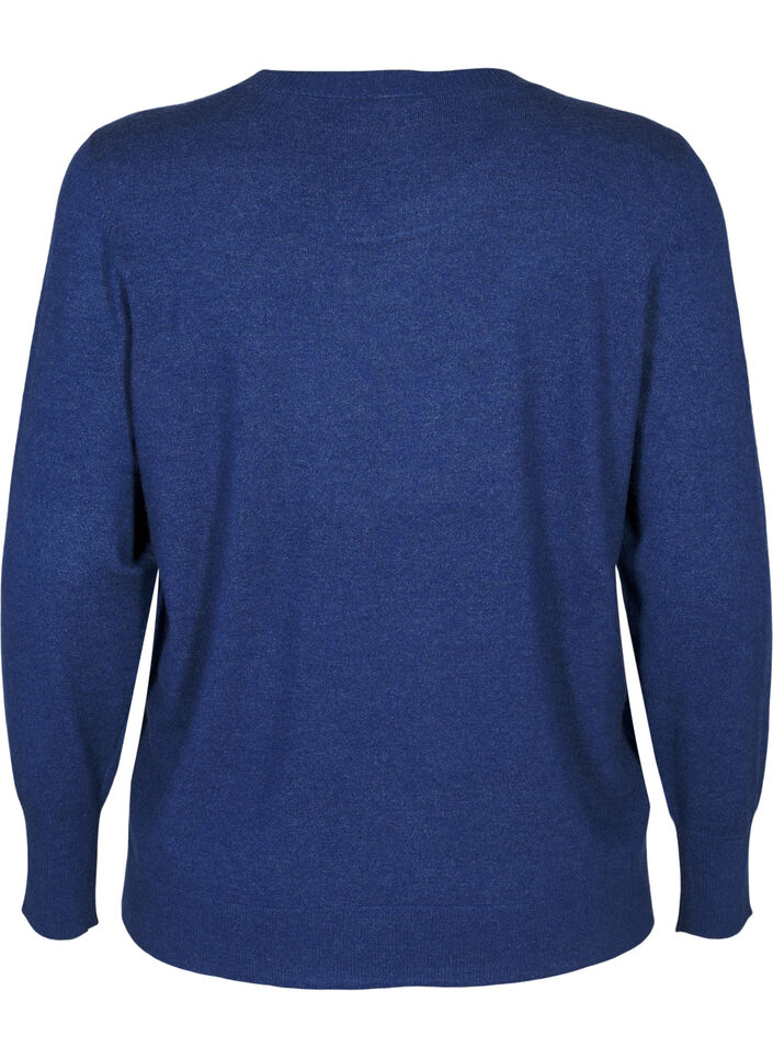 Knitted blouse with a round neck, Blue, Packshot image number 1