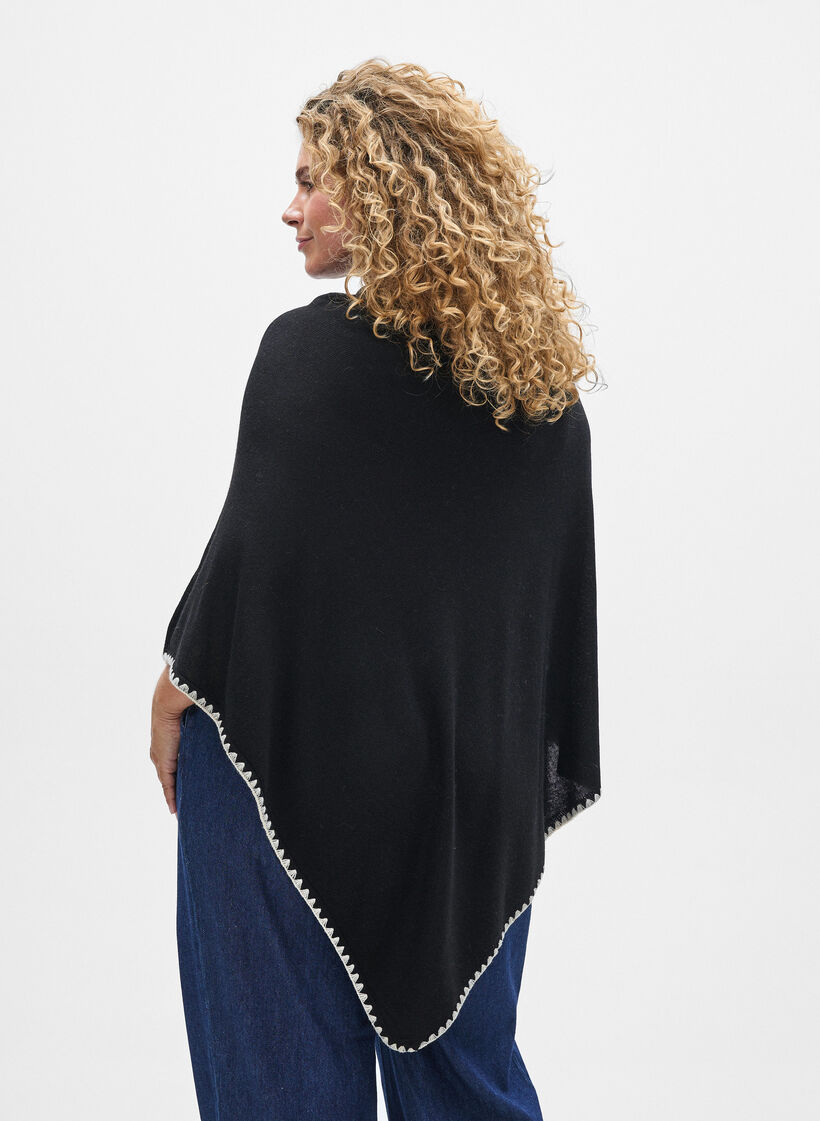 Fine-knit poncho, Black, Model image number 2