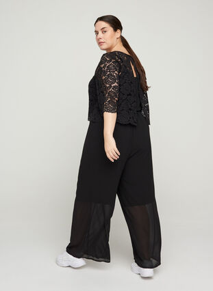 Jumpsuit with lace top and 3/4 sleeves, BLACK, Model image number 1