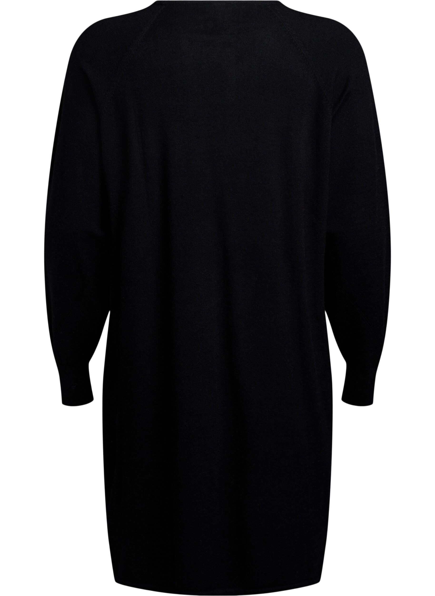 Zizzifashion Knitted dress with a round neck and knitted pattern, Black, Packshot image number 1