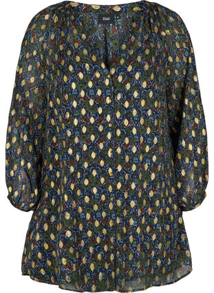 Printed tunic with V-neck and buttons, Flower AOP, Packshot image number 0