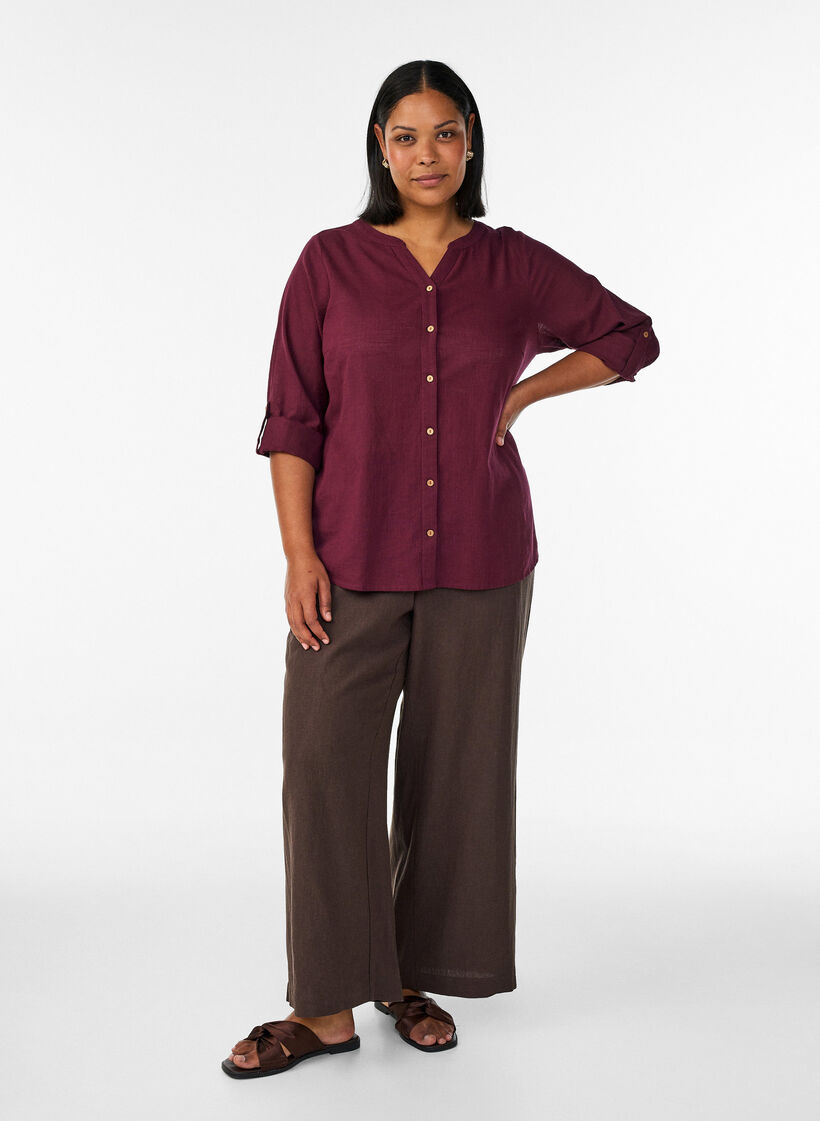 Wide-leg linen and viscose trousers, Brown, Model