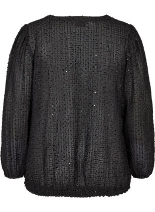 Textured blouse with smocking and a V-neck, Black, Packshot image number 1