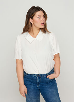 Viscose blouse with v-neck and collar, Snow White ASS, Model image number 0