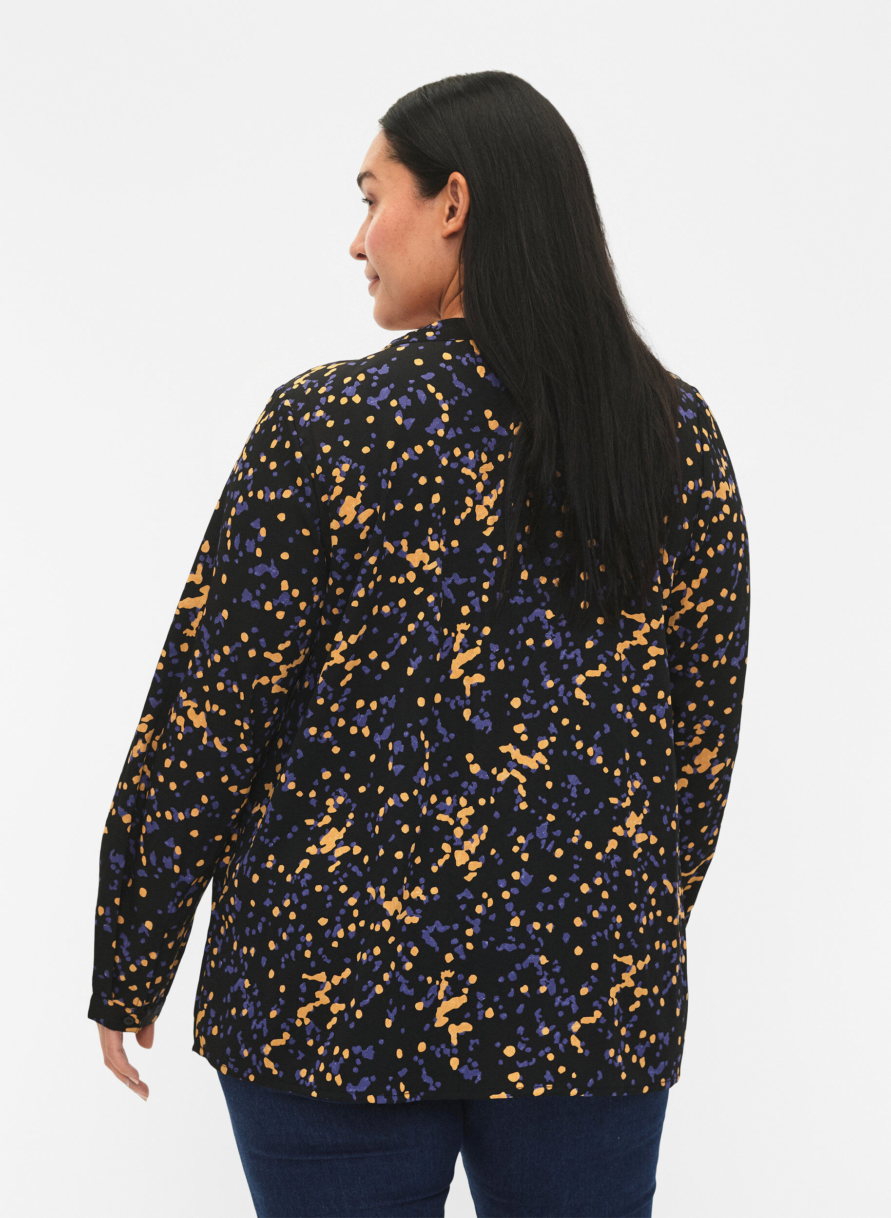 Zizzifashion FLASH - Long sleeve blouse with print, Black Splash AOP, Model image number 1