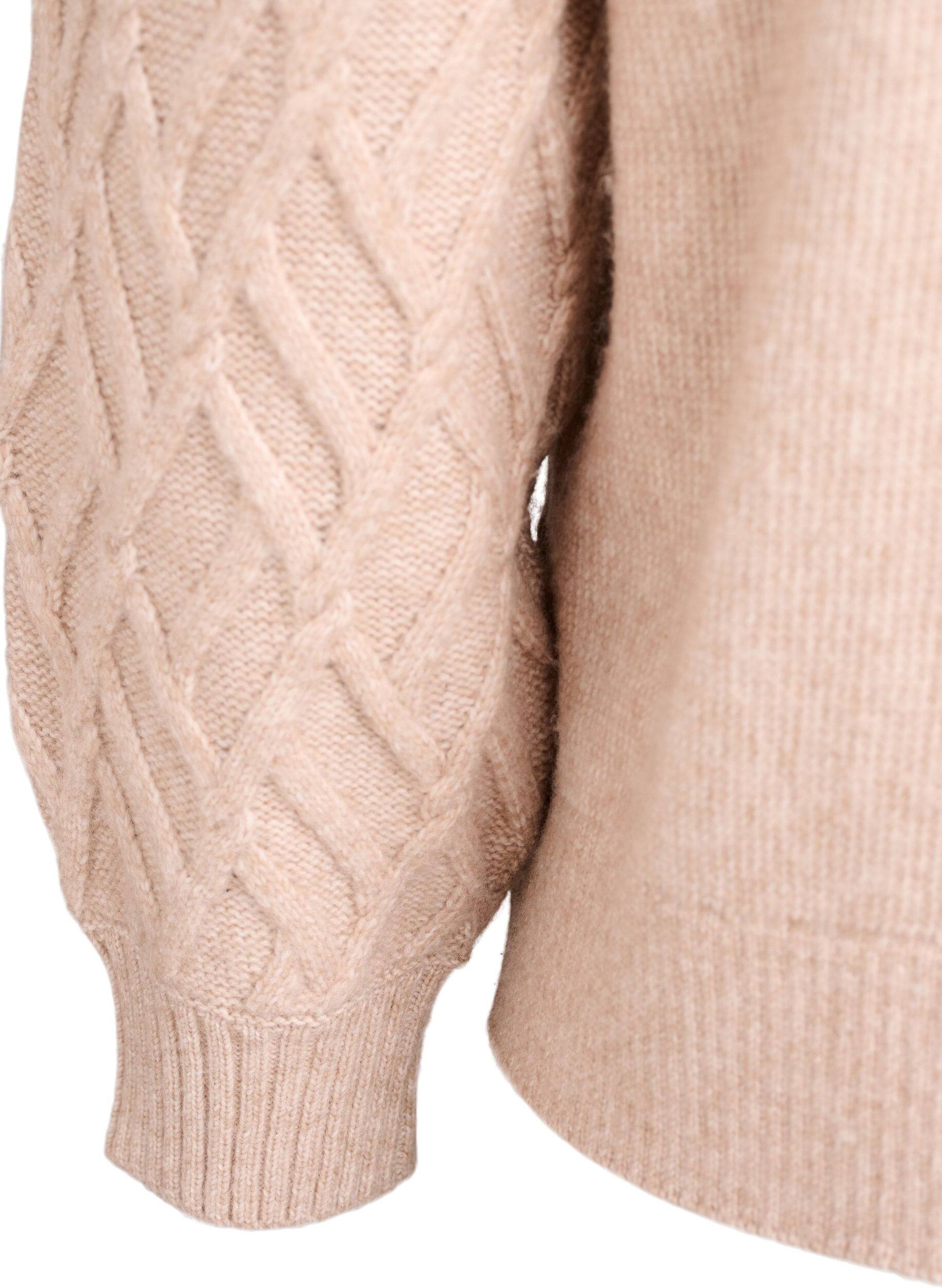 Zizzifashion Cable knit cardigan with pearl buttons, Beige, Packshot image number 3