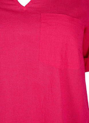 Short-sleeved cotton blend tunic with linen, Bright Rose, Packshot image number 2