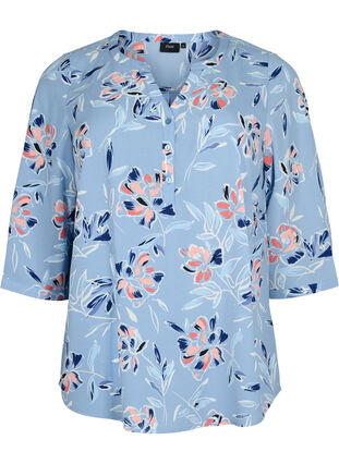 Floral blouse with 3/4 sleeves, Outline Flower, Packshot image number 0