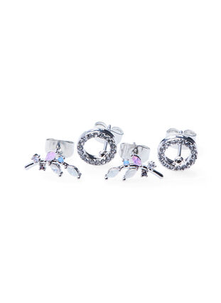 2-pack silver coloured earrings with rhinestones, Silver, Packshot image number 2