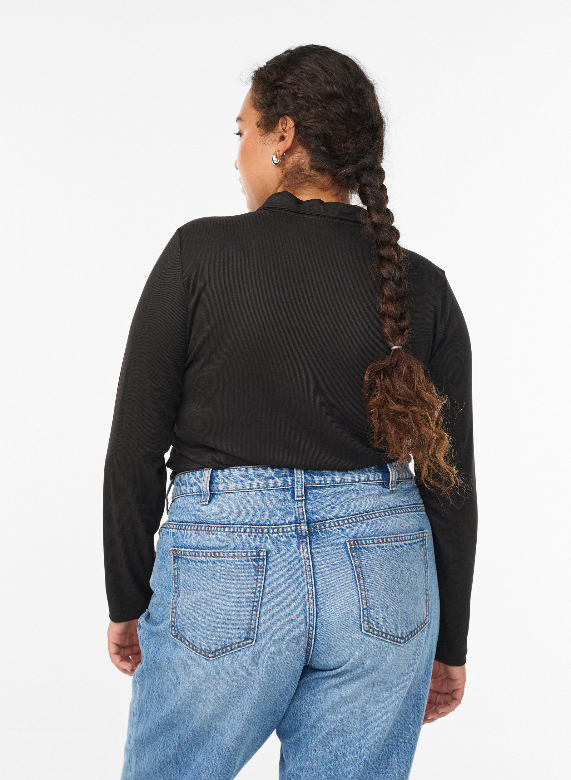 Zizzifashion Polo shirt in soft rib with long sleeves, Black, Model image number 2