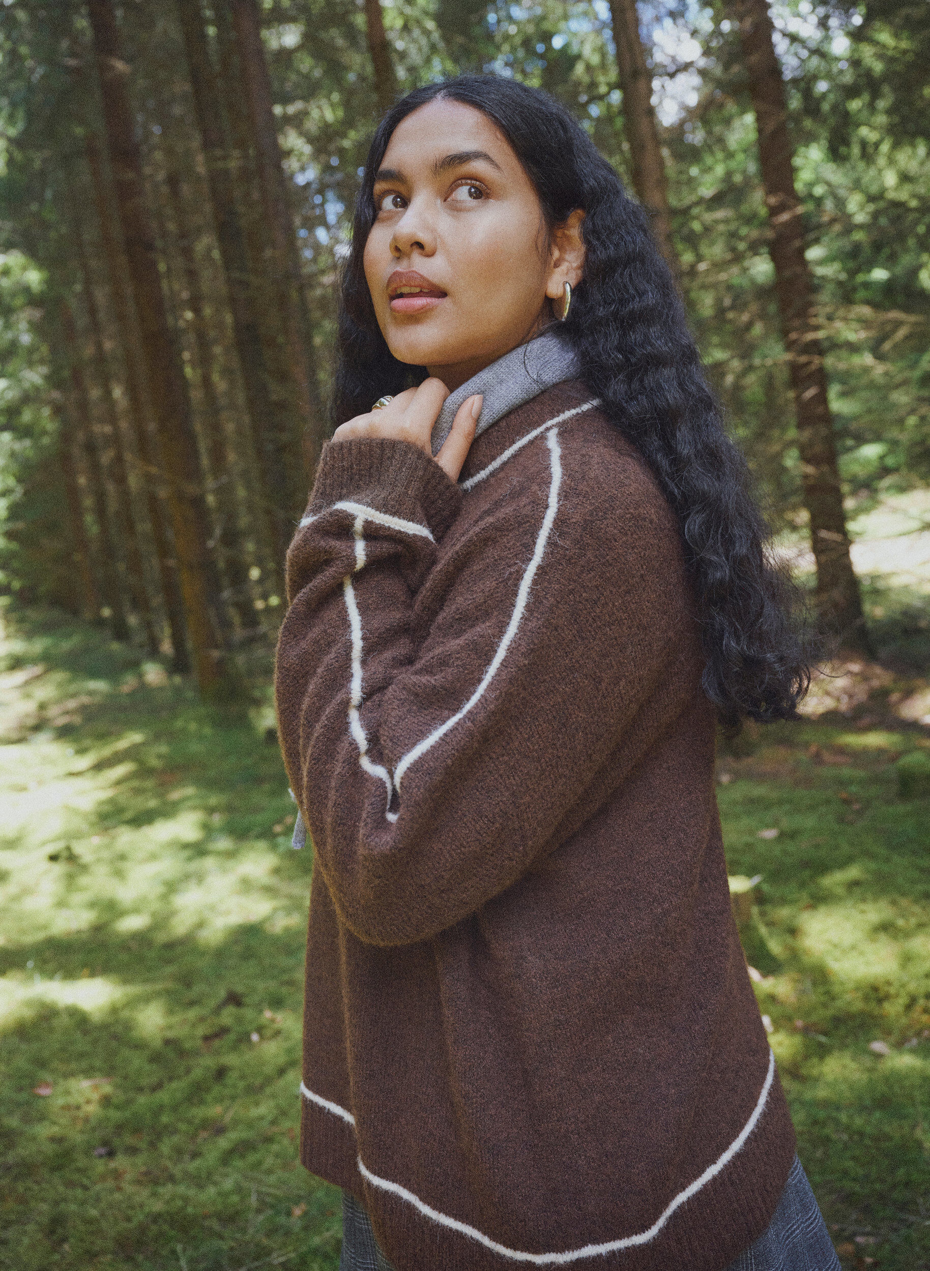 ZizzifashionKnitted jumper with turtleneck and contrast stripes, Brown, Image image number 0