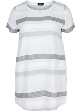 Striped, short-sleeved dress, White Stripe, Packshot image number 0
