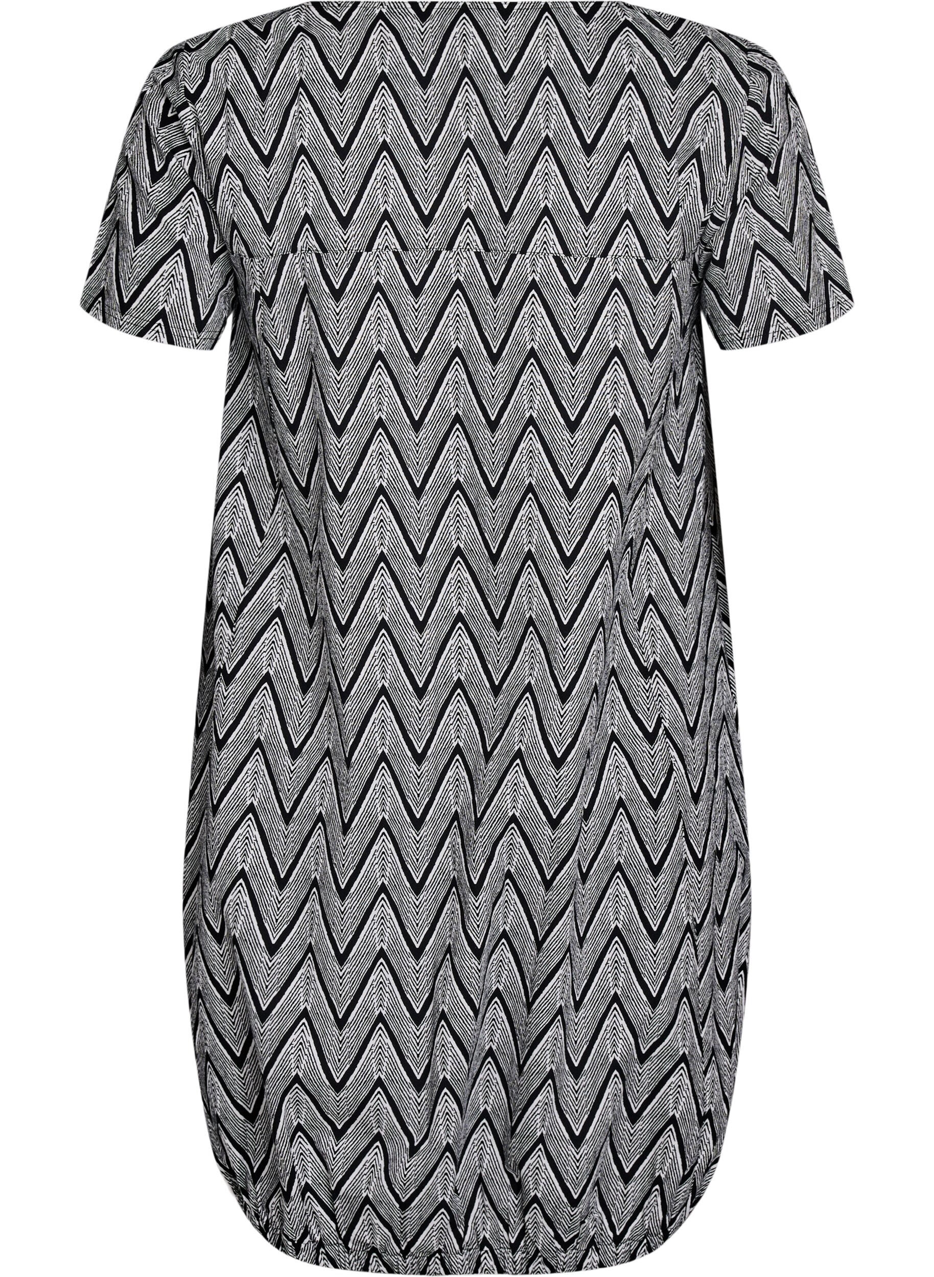 Zizzifashion Short-sleeved cotton dress with print, Black, Packshot image number 1