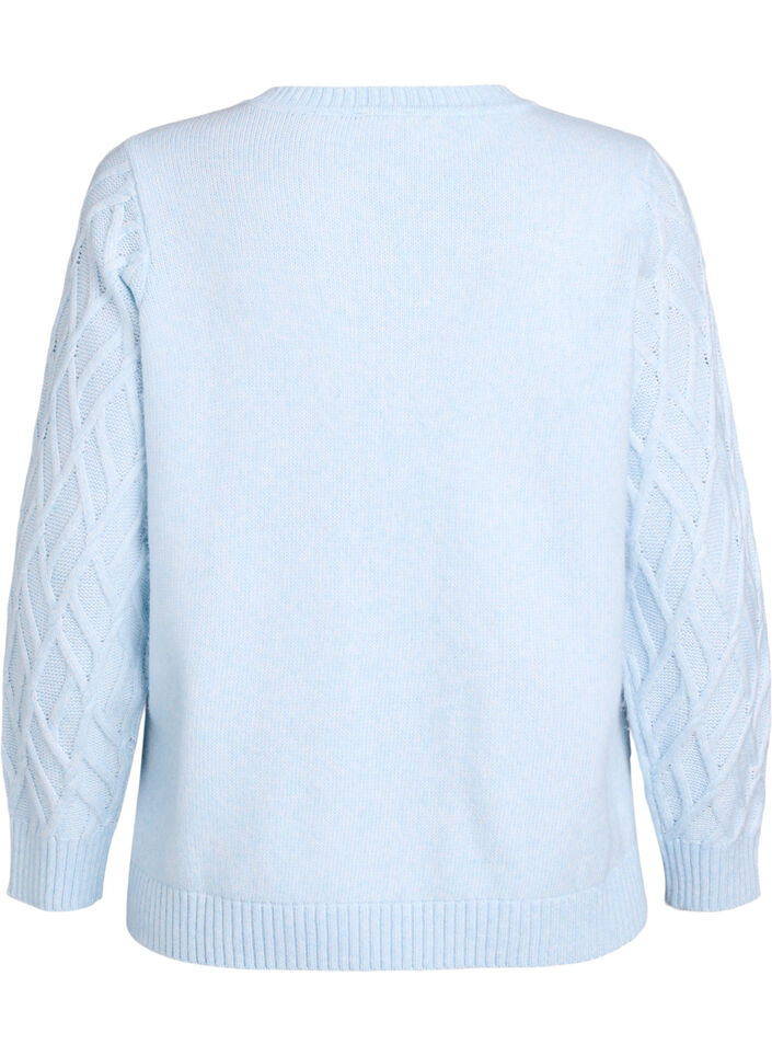 Knit blouse with cable pattern and round neck, Light Blue, Packshot image number 1