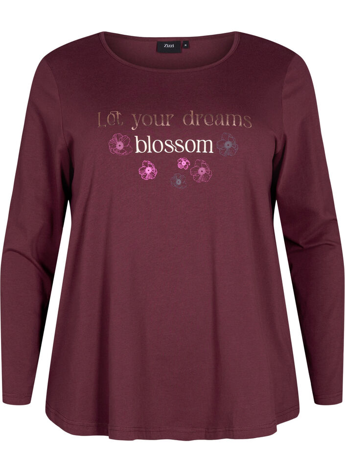 Cotton nightshirt with text print, Red, Packshot image number 0