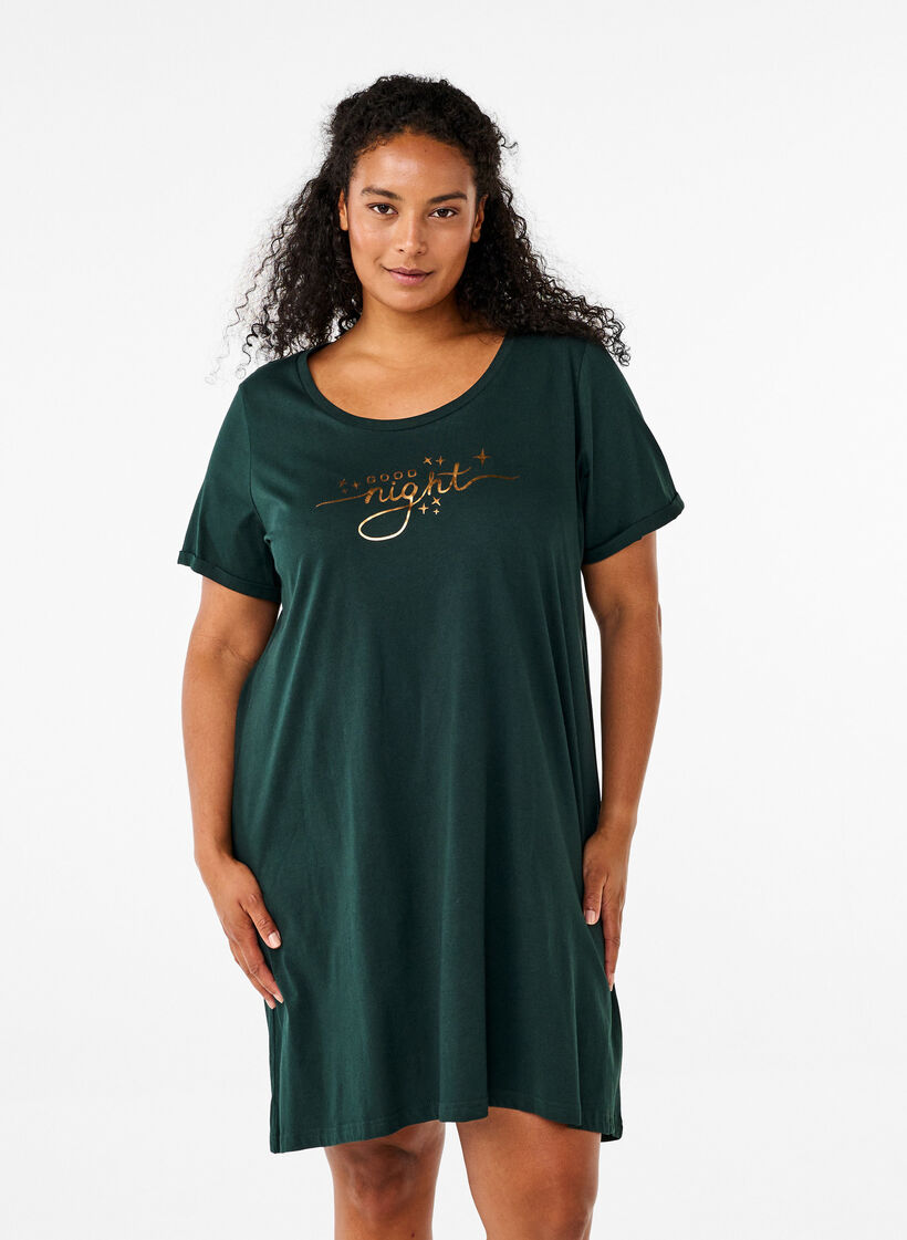 Short-sleeved nightgown in organic cotton, Green, Model image number 0