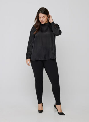 Long-sleeved shiny blouse, Black, Model image number 2