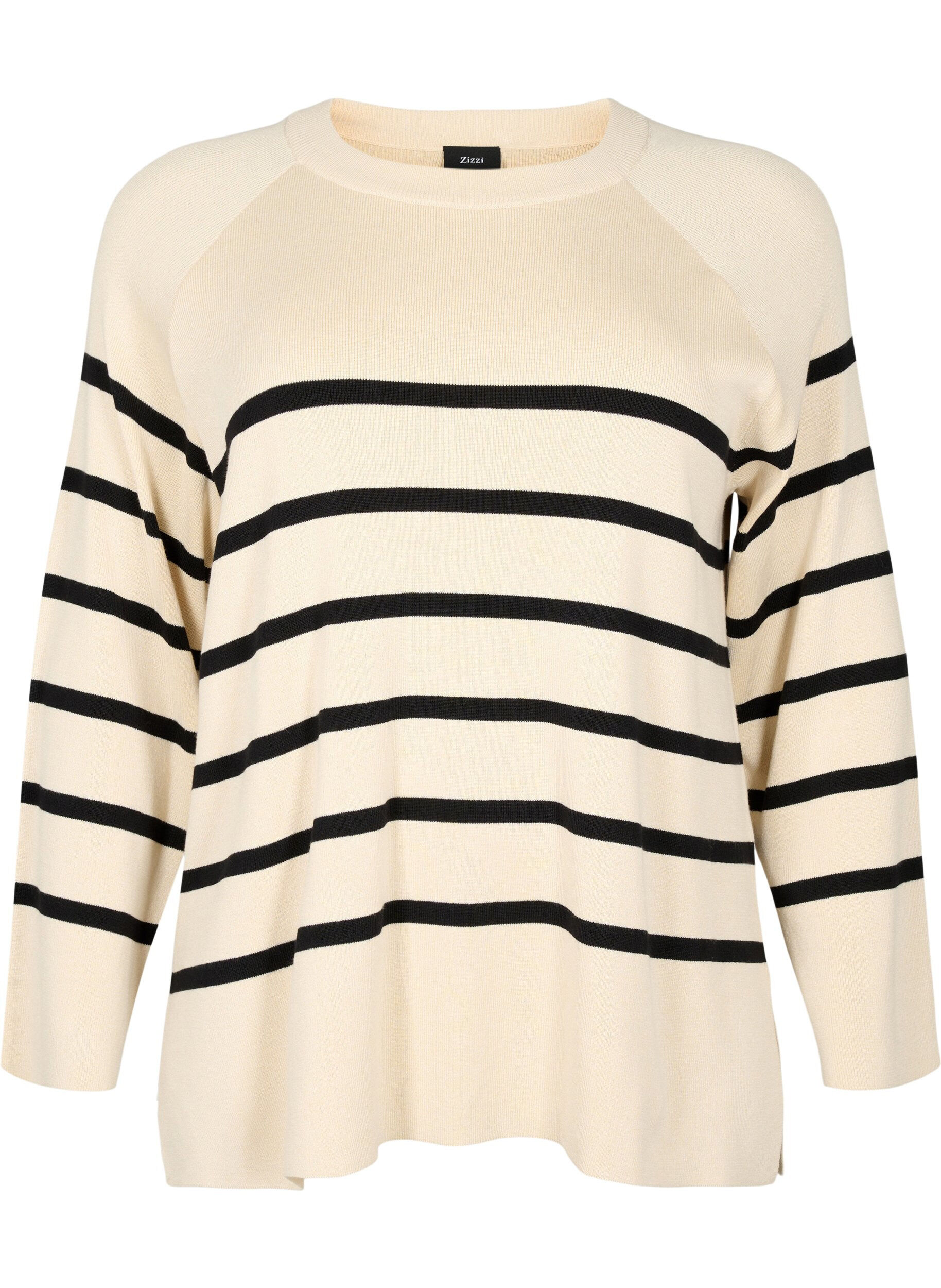Zizzifashion Striped Viscose Sweater, Sandshell/Black S., Packshot image number 0