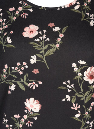 Long-sleeved floral dress, black flower AOP, Packshot image number 2