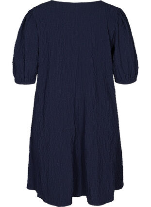 Textured dress with an A-line cut and puff sleeves, Evening Blue, Packshot image number 1