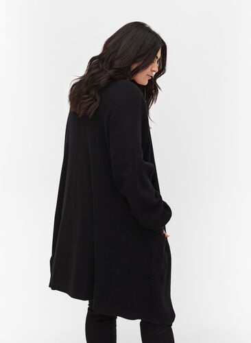 Knitted cardigan with long sleeves and pockets, Black, Model image number 1