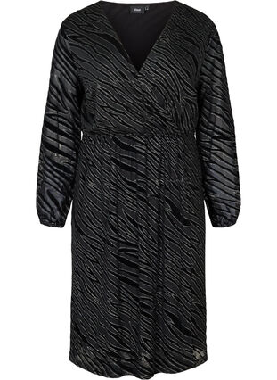 Patterned dress with glitter and a V-neck, Black w Glitter, Packshot image number 0