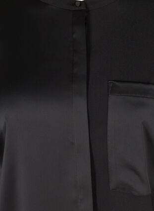 Long, solid-coloured shirt with breast pocket, Black, Packshot image number 2