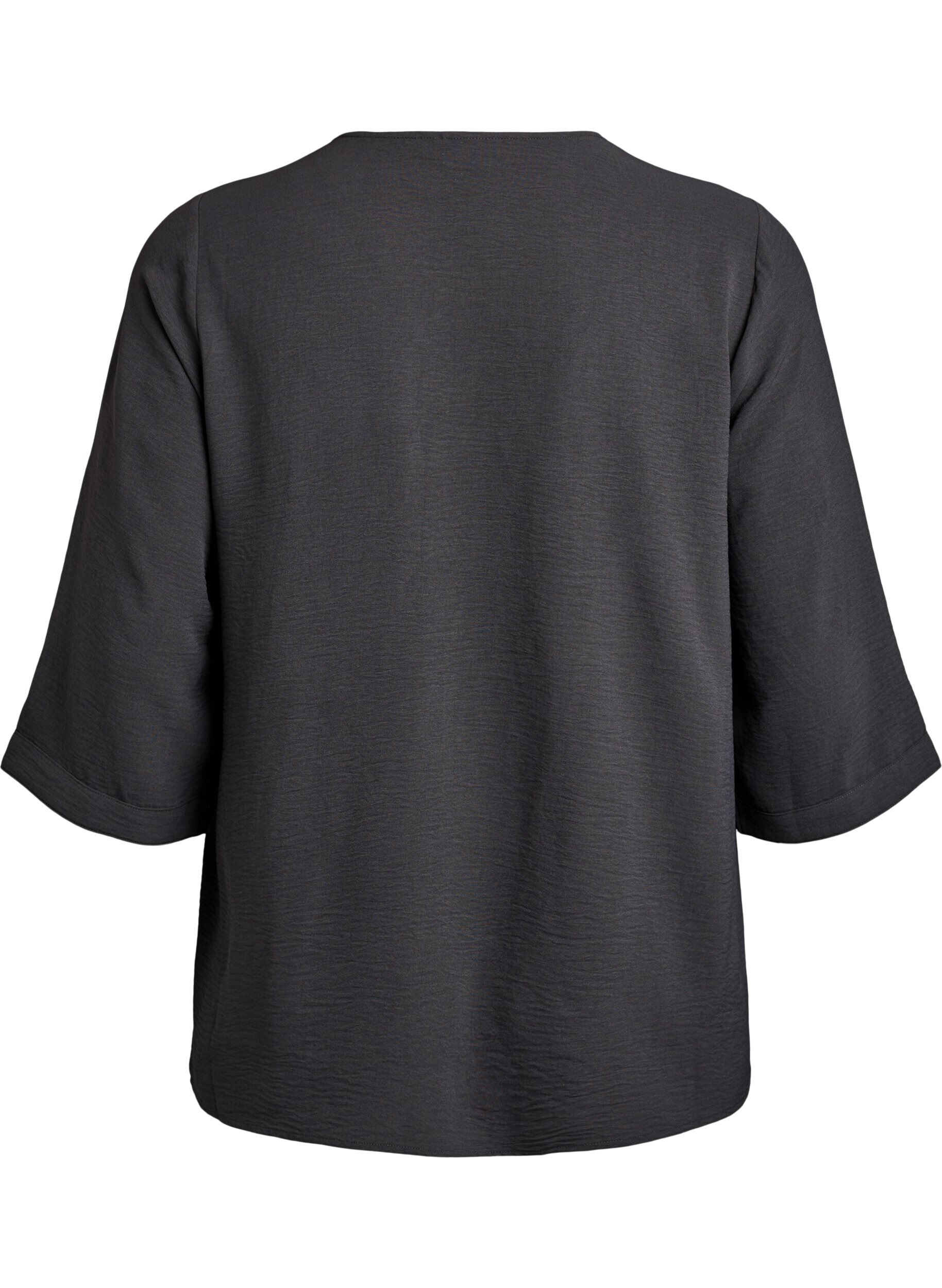 Zizzifashion Shirt blouse with V-neck and 3/4 sleeves, Dark Grey, Packshot image number 1