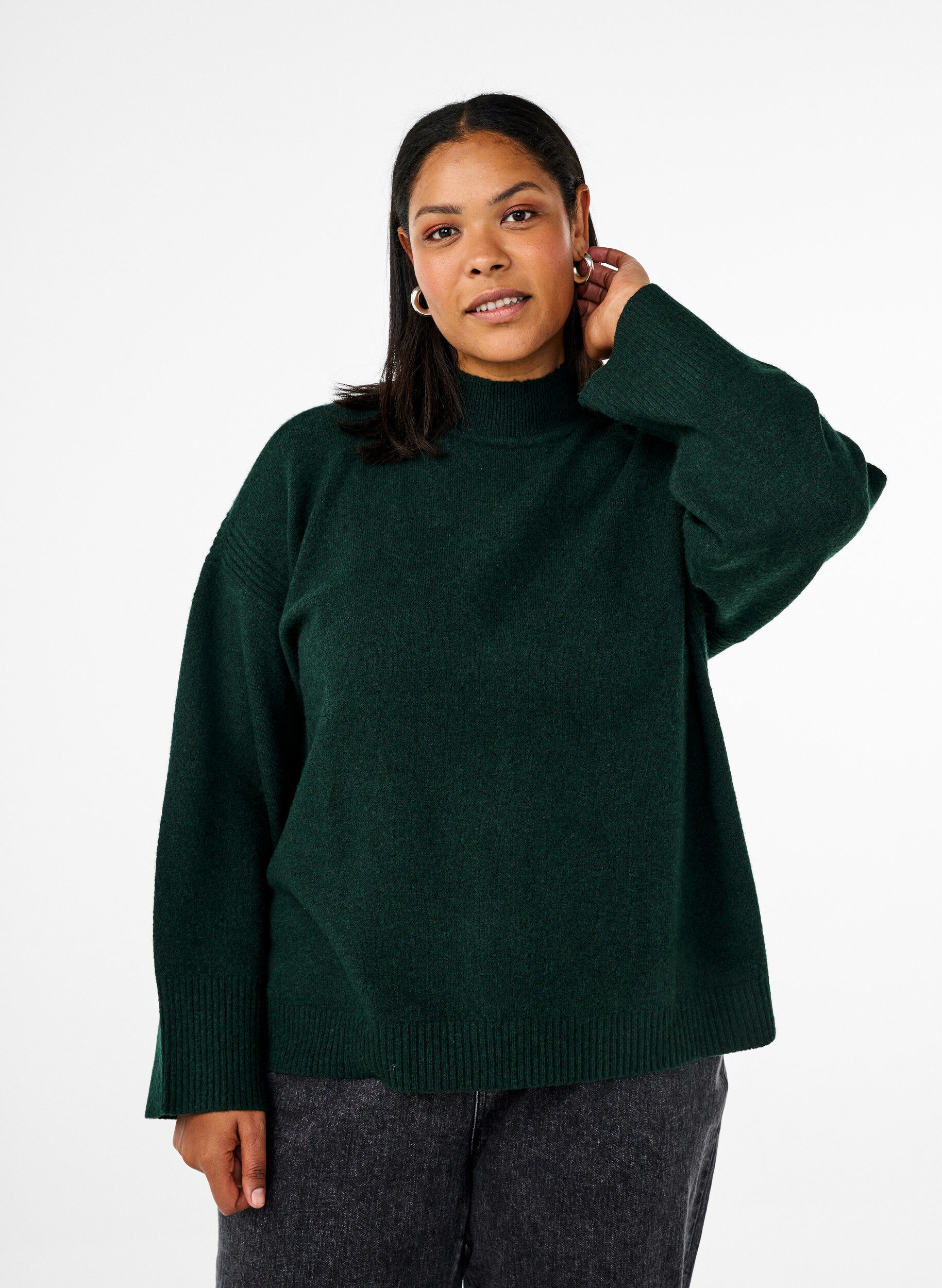 Knitted jumper with ribbed edges, Scarab Mel., Model