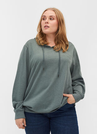 Hooded sweatshirt with print, Balsam Green Mel, Model image number 0