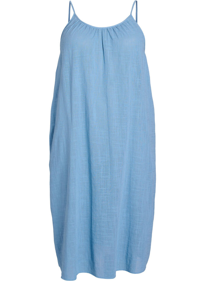 FLASH - Midi-length cotton strap dress, Blue, Packshot image number 0
