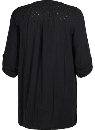 Tunic in cotton with embroidery anglaise, Black, Packshot image number 1