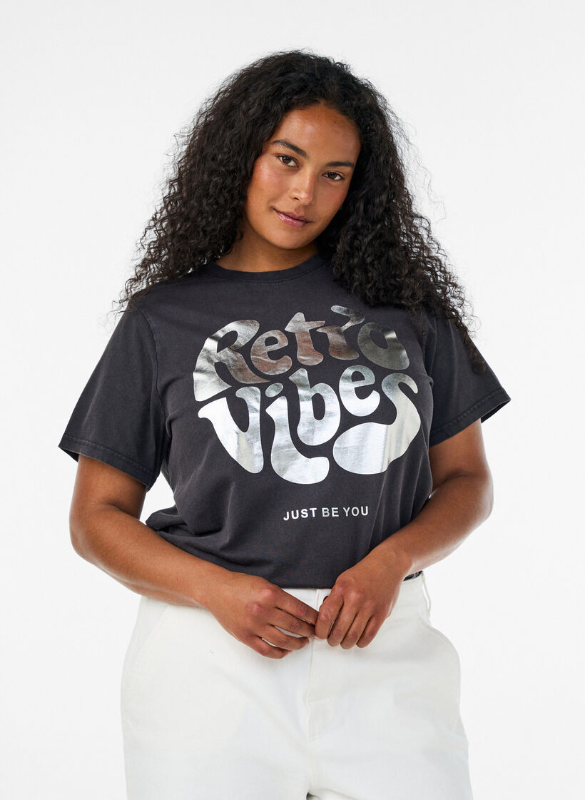 Organic cotton graphic T-shirt, Black, Model image number 0