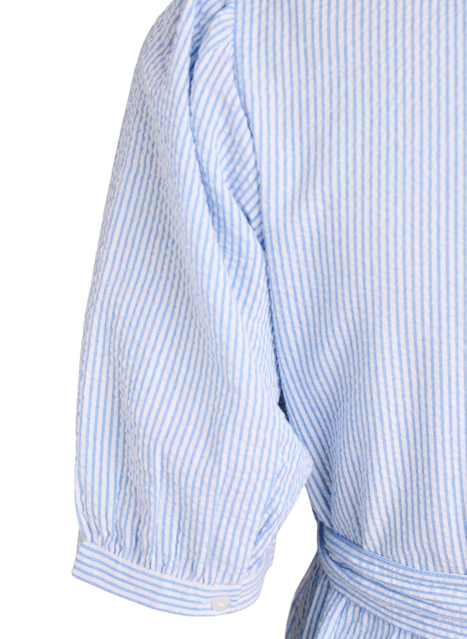 Zizzifashion Striped midi dress in cotton with a tie-belt, White, Packshot image number 3