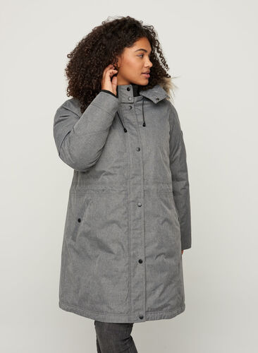 Waterproof winter jacket with a hood, Medium Grey Melange, Model image number 0